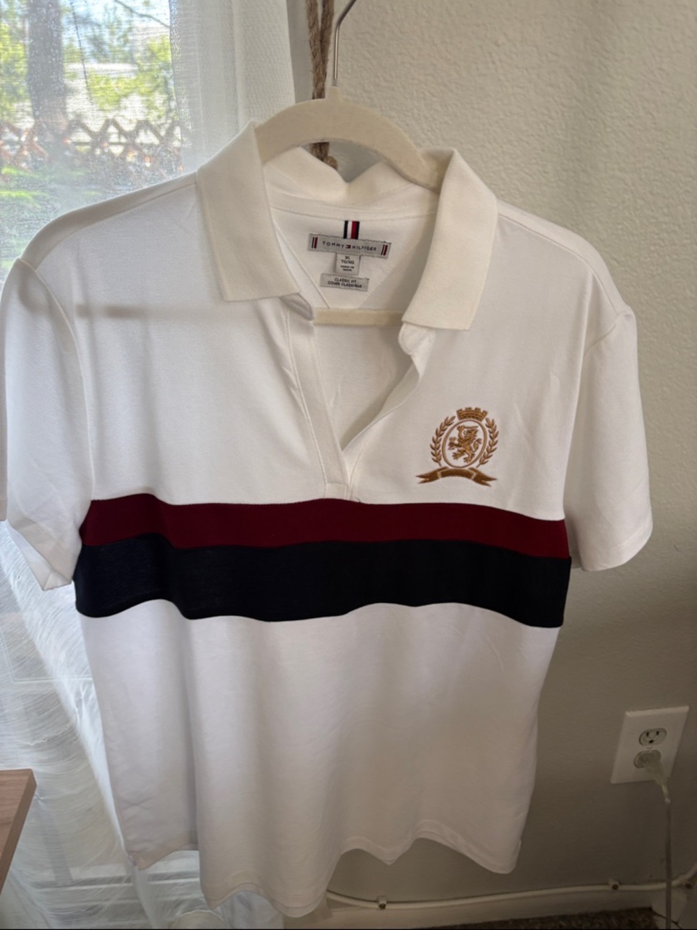 Tommy Hilfiger White Polo with Red & Black Stripes woman’s never worn
